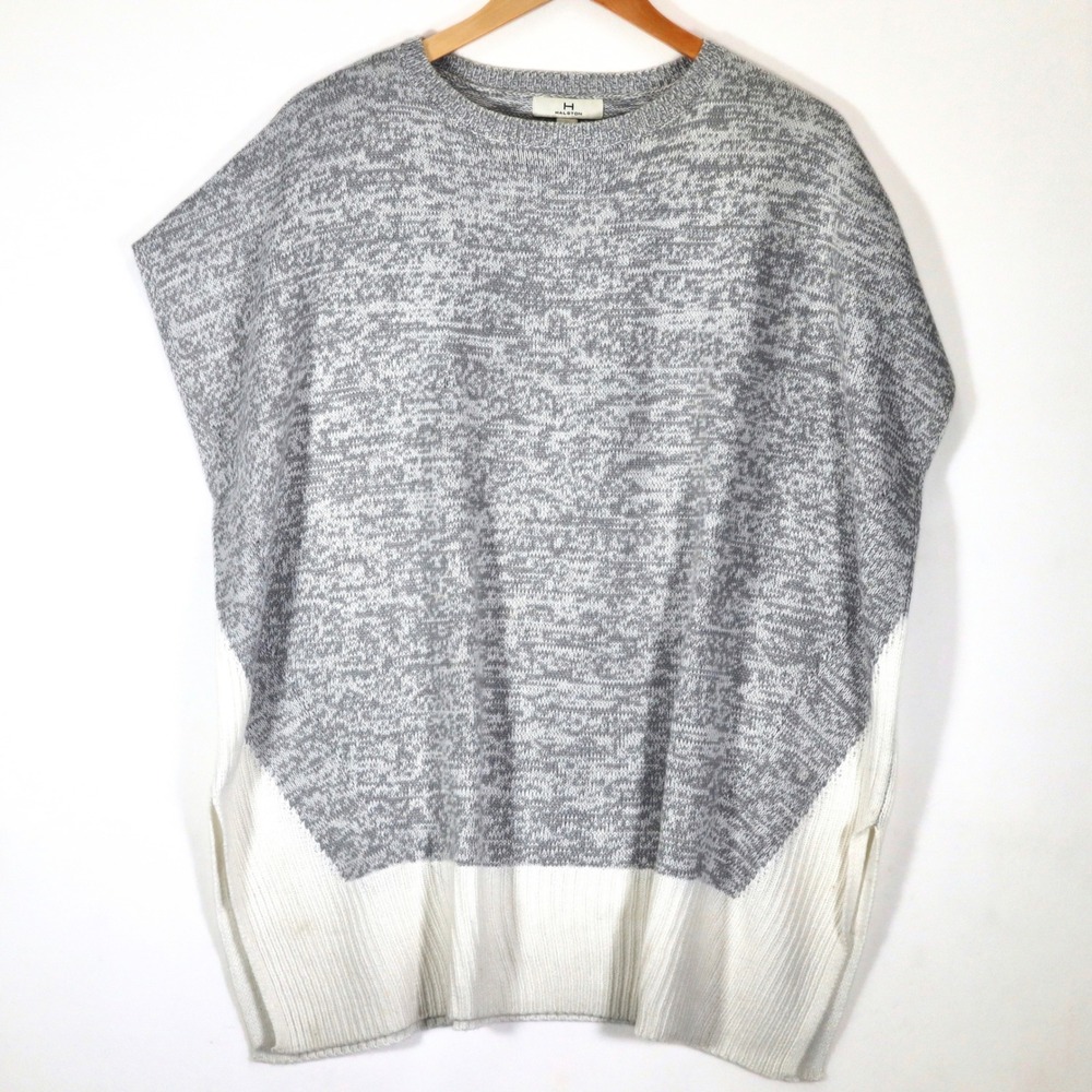 H by Halston Poncho Sweater Womens XS/S Grey Colorblock Knit Oversized Casual